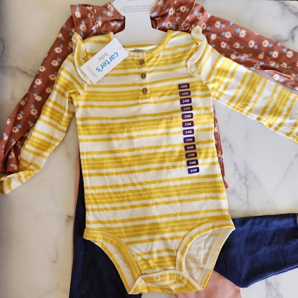 Carter's 24 month 4 piece set New NWT baby girl floral mustard yellow striped - Picture 6 of 7